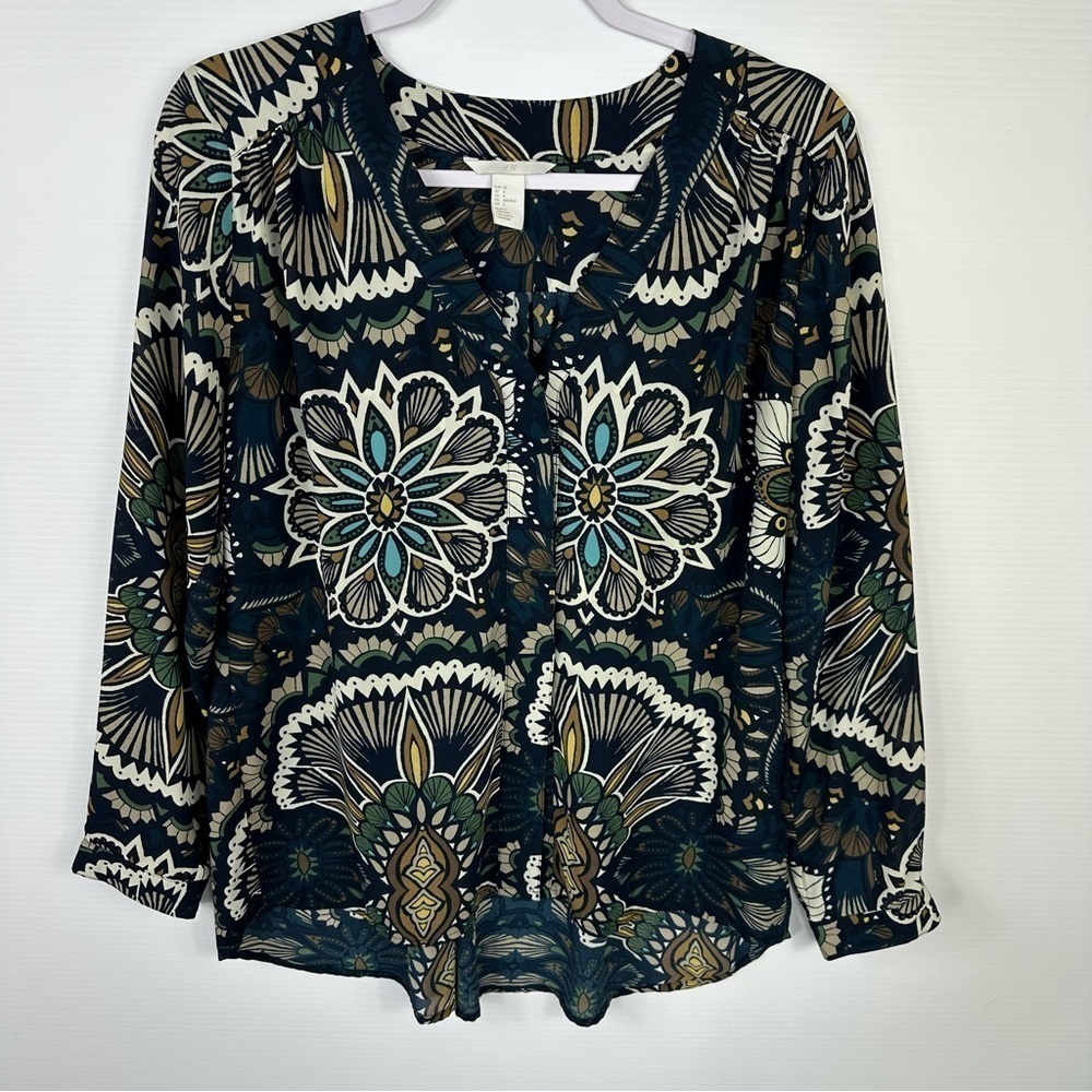 H&M Top Sz 6 Floral Print Long Sleeve Button Down
